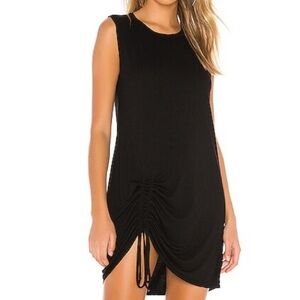 Emma & Michele Cinch Ruched Black Mini Dress Tank Top Side Tie M Sleeveless